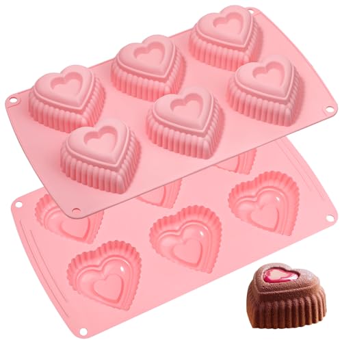 Webake Silicone Heart Cake Mold 3 Inch Tiered Mini Heart Shaped Cake Pans, Heart Cake Molds Muffin Pan, Pack of 2 - style: Tiered Heart