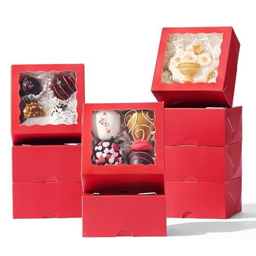 80Pack 4x4x2 Bakery Treat boxes Cookies Boxes Mini Baking Boxes for Cake, Pie,Cinnamon Roll Treat,Chocolate Truffle Packing Party Wedding Favor - color: Red