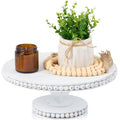 Rustic 12 Inch Round White Wood Cake Stand, Pedestal for Wedding