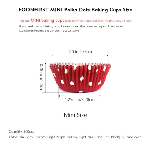 300 Pcs Rainbow Mini Polka Dots Cupcake Liners Paper Baking Cups