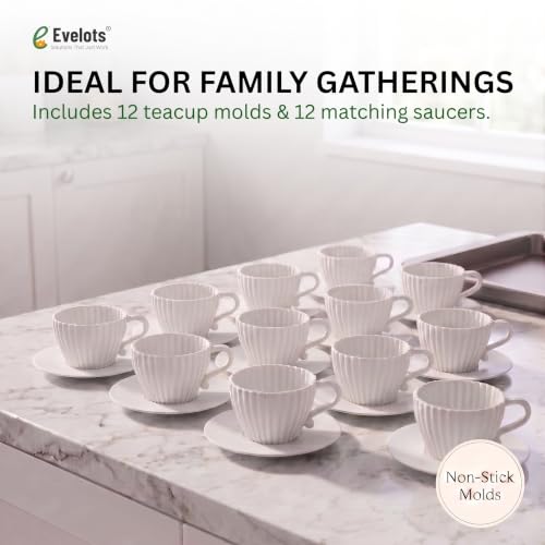 Evelots 24-Piece Silicone Teacup Cupcake Molds, 12 Cups & Saucers, BPA-Free - color: White, size: 24 Piece Set
