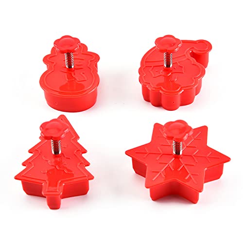 Christmas Cookie Cutter Set, 4 Pack Holiday Cookie Molds, Christmas Cookie Cutters for Baking - 3D Cookie Cake Plunger Cutter Baking Mold