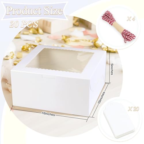 20Pcs 10 Inch Cake Boxes with Window, 10x10x5 In White Bakery Box - color: White, size: 10x10x5 Inch