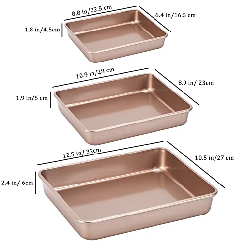 3-Pack Roasting Pan Set, Nonstick Baking Tray, Rectangular Bakeware for Oven, Non-Toxic Coating and Durable Quality (Champagne Gold) - color: Champagne Gold