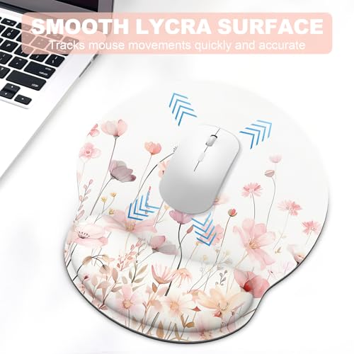 Ergonomic Mouse Pad with Wrist Rest and Keyboard Wrist Rest, Mousepad - color: Pink Watercolor Flowers