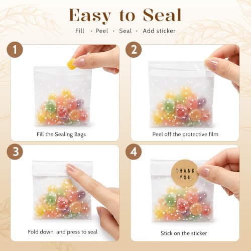 NPLUX Small Halloween Candy Bags, 200 Pack 4x4 in for Bake Sales - color: White Polka Dot, size: 4x4 Inch (Pack of 200)