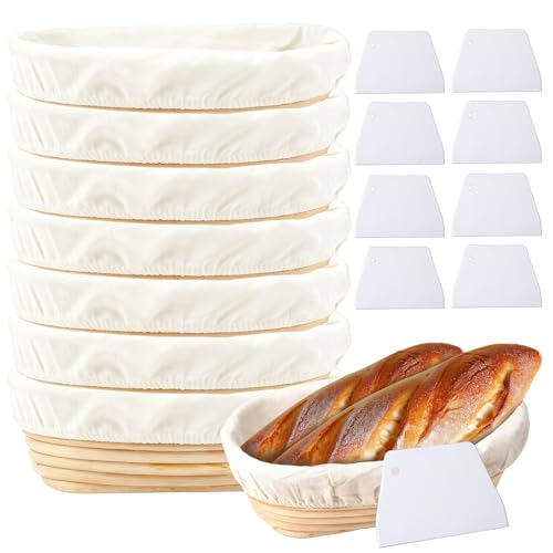8 Sets Bread Proofing Baskets Bulk with Cloth Liners and Scrapers