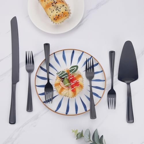 GoGeiLi Stainless Steel Black Wedding Cake Cutting Set with Forks - color: Black cake cutting set