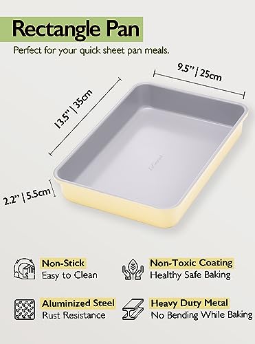 LeGourmet Nonstick Rectangle Baking Pan 9x13 Inch, Ceramic Coating, Non-Toxic, Rust Resistant Aluminized Steel, Perfect Baking Dish for Brownie Cake, Roasting, Lasagna - Butter - color: Butter