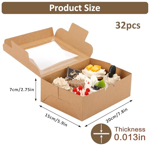 Moretoes 32pcs Cookie Boxes, 8x6x2.5in Bakery Boxes with 3 Styles Window - size: 8x6x2.5inch