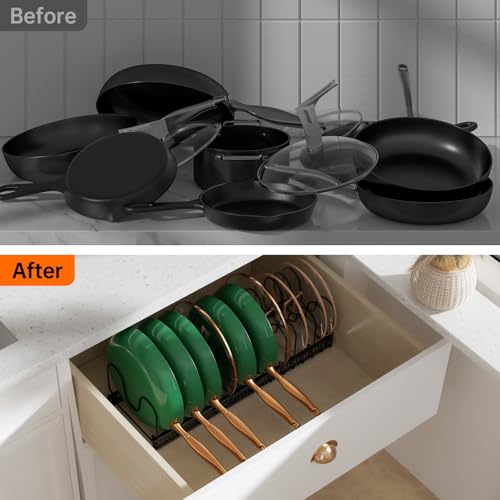 MUDEELA Expandable Pot Pan Lid Organizers inside Cabinet, 14 Divider-Black - color: Black, size: 14 Dividers