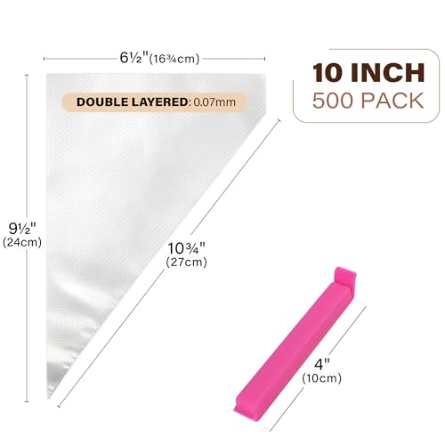 LotFancy 500Pcs Piping Bags 10 Inch, Tipless Piping Bags for Royal Icing - size: 10 Inch (Pack of 500)