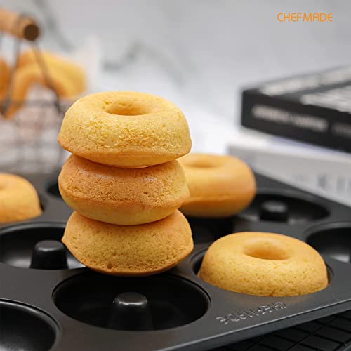CHEFMADE Nonstick Donut Pan, 12 Cavity Ring Doughnut Pan for Baking Cookies Bagel (Black) - style: 12 Cavity Donut