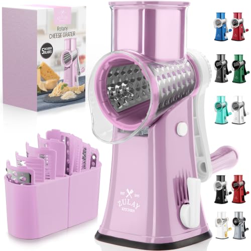 Rotary Cheese Grater Hand Crank, Vegetable Shredder - Lilac & White - color: 16 - Pink and White