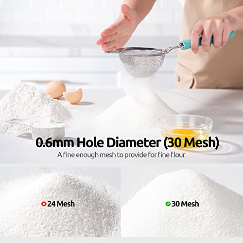 18/8 Stainless Steel Mesh Strainer: U-Taste 3.9 Inch Kitchen Fine Mesh Sieve Food Colander with Riveted Sturdy Silicone Handle and 30 Mesh Hole for Straining Flour, Quinoa, Tea, Juice (Aqua Sky) - color: (1) Aqua Sky, size: Small (3.9 x 11.1 in)