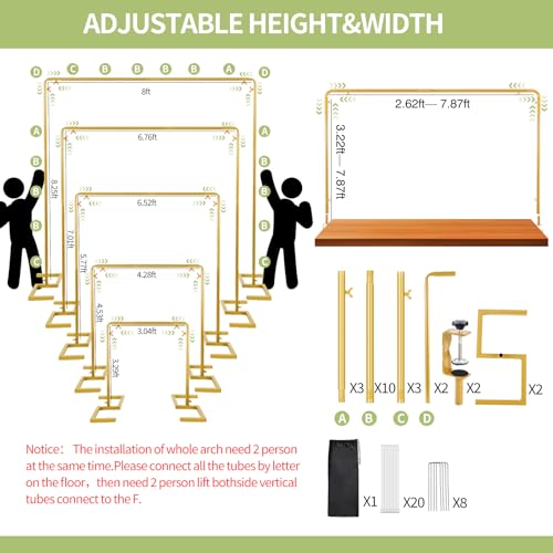 8.2FT x 8FT Square Backdrop Stand Heavy Duty Gold Wedding Arch with Clamps - color: Matte Gold