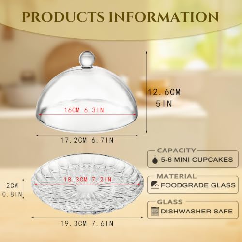 7'' Glass Cake Plate with Dome, Clear Cake Stand with Lid