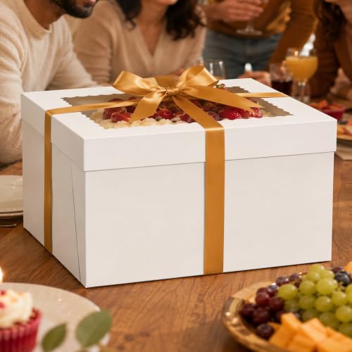 White 12"x12"x6" Cake Box 4Pcs, 12" White Cake Round Boards 4Pcs, for Cake, Treat Cookie Dessert, Birthday Party
