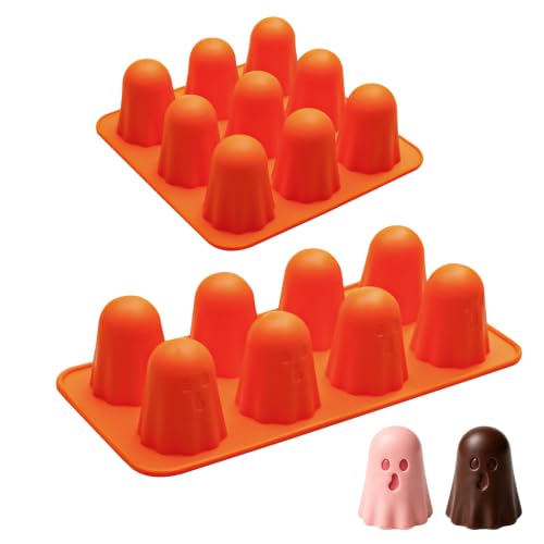 2PCS Ghost Silicone Molds for Chocolate and Candy, Halloween Baking Molds - color: Orange(Ghost)-R0271