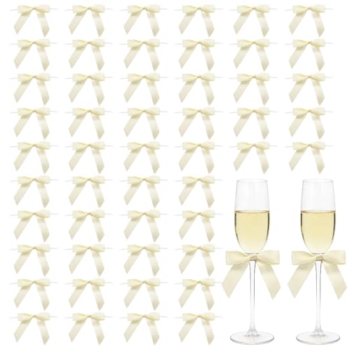 Yellow Satin Pre-Tied Twist Tie Bows, 50 Pack for Treat Bags - color: Yellow