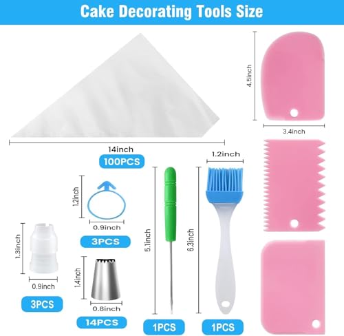 firstake Piping Bags and Tips Set, 100pcs 12 Inch Icing Bags with 14 Tips - size: 12In pastry bags with tips