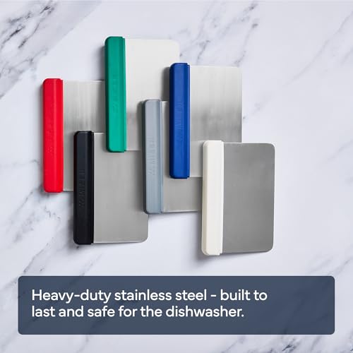 Misen Stainless Steel Bench Scraper - Versatile Food Scraper with Walnut Handle - Ideal for Kitchen, Pastry & Dough - Durable Cutting Board Scraper Tool - Effortless Transfer into Pots & Pans - Red - color: Red