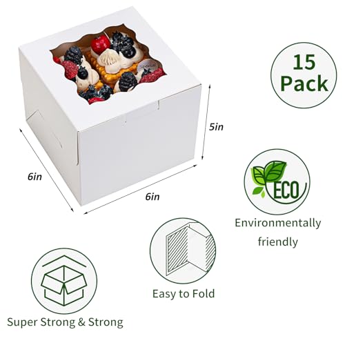 Moretoes 15pcs 6x6x5in Cake Boxes Bakery Carriers, Small Bento Cake Contain - size: 6*6*5in