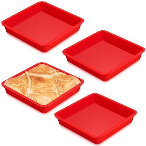 Geetery Set of 4 Silicone Square Cake Pan Silicone Brownie Pan Nonstick Baking Mold for Muffin Bread Rice Crispy Lasagna Pie, Red(8 x 8 x 1.6 Inches) - size: 8 x 8 x 1.6 Inches