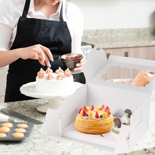 JCD 8 Packs Bento Cake and Cupcake Box 3 Holes Fit 2 Cupcakes and 1 Mini Cake Box with Clear Window and Stickers for Wedding Birthday Party Bakery Baking Supplies (1+2/8pcs) - size: White 1+2/8Pcs