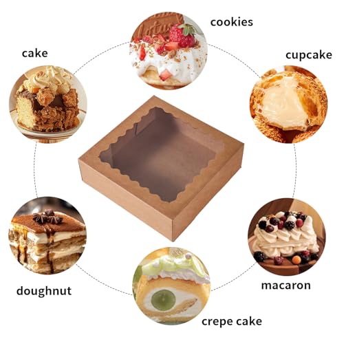 50 pcs 8x8x2.5 Inches Bakery Boxes with Window, Cake Pastry Cookie Mini Pie Box for Pastry,Dessert,Strawberries,Chocolates (Brown) - color: Brown, size: 8x8x2.5inch/50pcs