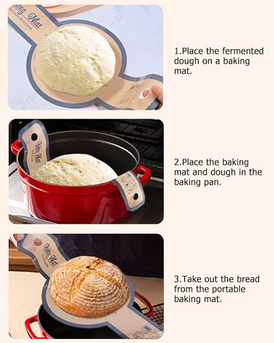Silicone Dutch Oven Bread Sling Set - 2 Pcs Non-Stick Round Mats, Reusable Long Handle Transfer Lifter for Sourdough