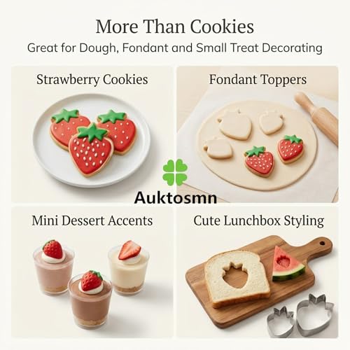 3 Pc Strawberry Cookie Cutter Set, 3.5" 2.5" 1.5", Dishwasher-Safe