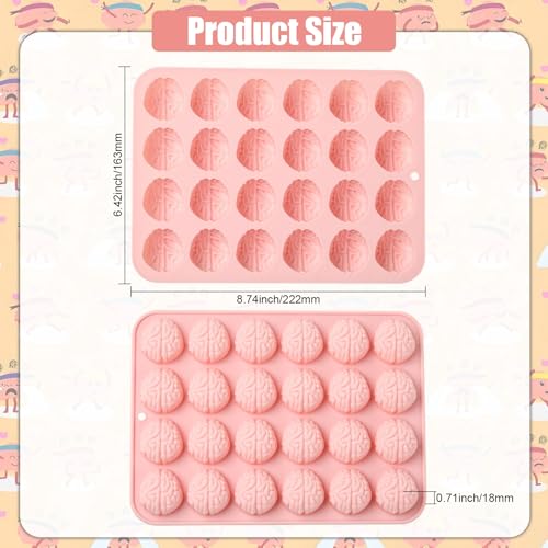 Airssory 2 Pcs Brain-Shaped Silicone Mold Brain Molds 16.3x22.2x1.8cm Pink for Baking, Candy Making, Chocolate Molding, Dessert Decoration - color: Brain-Shaped Silicone Mold