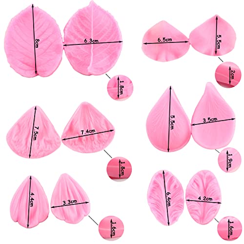ZiXiang Flower Silicone Veining Mold Rose Veined Fondant Molds Set Of 6 - color: Style A