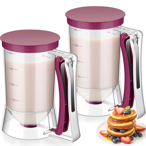 FillTouch 2 Pcs Handheld Batter Dispenser Squeeze Handle 4 Cups, Purple - color: Purple
