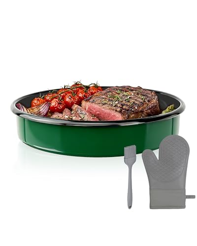 Round Roasting Pan Set, Enamel 10 Inch Cake Pan Baking Dish for Oven - color: Green - 10 Inch