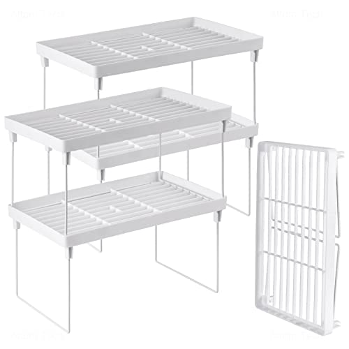 NiHome 4-Pack Stackable Plastic Kitchen Storage Shelf Foldable Rack, White - size: 4-Pack
