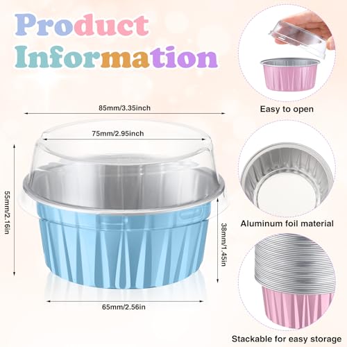 200 Pack Aluminum Cupcake Liners with Lids,Macaron,Plain - color: Macaron, style: Plain