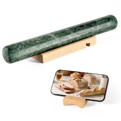 Natural Marble Rolling Pin for Baking, 12inch French Heavy Dough Roller - color: 12"x1.5"-Green
