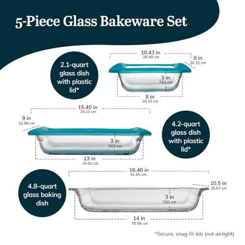 Libbey Baker's Premium 5-Piece Set, 3 Glass Baking Dishes with 2 Lids - color: Premium - 5pc Mixed Set