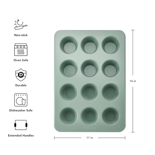 KitchenAid Nonstick Aluminized Steel Muffin Pan, Dishwasher Safe, 12 Cup, Cardamom - color: Cardamom, size: 12 Cup