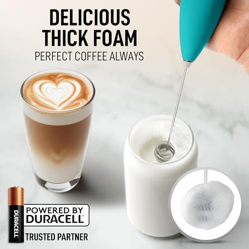 Zulay Kitchen Powerful Milk Frother Wand With Duracell Batteries - Ultra Fast Handheld Drink Mixer - Electric Whisk Foam Maker for Coffee, Lattes, Cappuccino & Matcha - Double Whisk - Caribbean Aqua - color: Turquoise Caribbean, size: Double Whisk + Batte