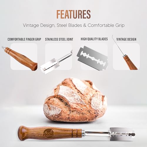 RICCLE Bread Lame, Sourdough Scoring Tool, Bread Scoring Tool, 10-Blade Set - color: Brown