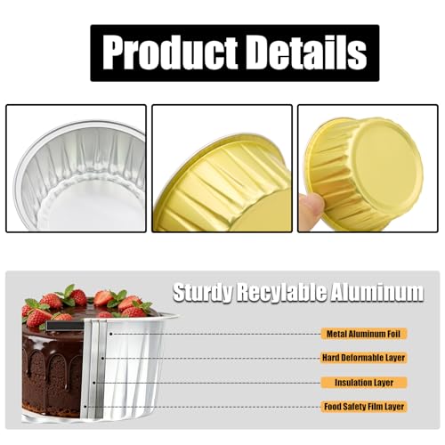 50 Pack 5oz Mini Cake Pans with Lids, Black Gold and Gold - color: Black Gold and Gold, size: Round