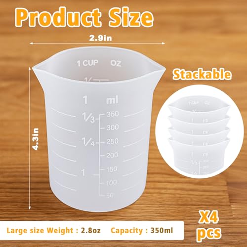 Palksky Silicone Cups for Melting Chocolate, 4PCS Silicone Measuring Cups with 350ml Capacity, Reusable Baking Supplies for DIY Chocolate Molds - size: 4*350ml