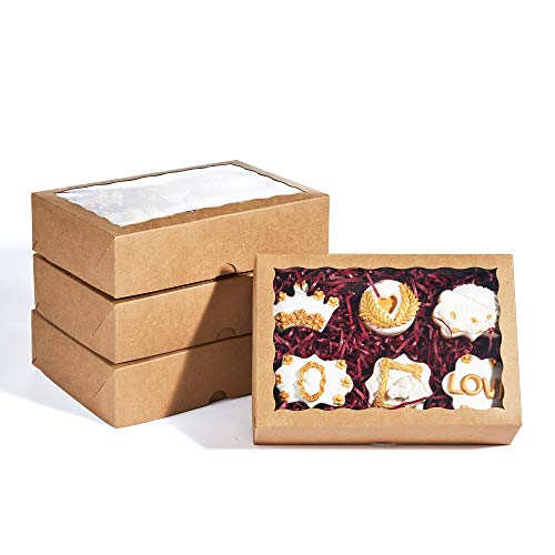 24PCS 10 x 7 x 2.5 inches Brown Strawberries Boxes with Display Window, Sweet Treat Boxes for Cookies, Donuts, Macarons, Muffins& Hot Coca Bombs, Perfect for Any Celebration - color: Brown