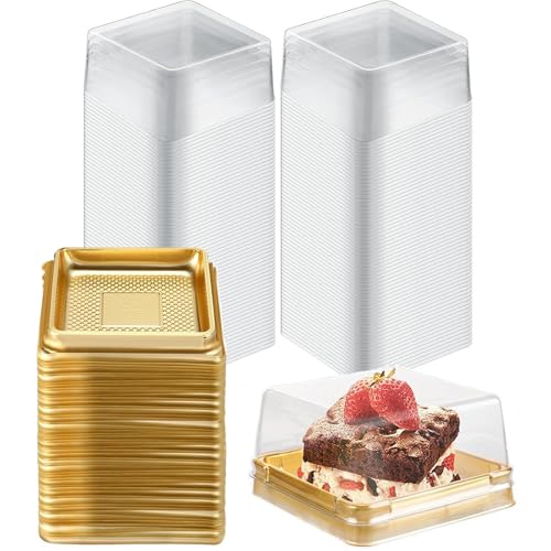 50 Pcs 3 Inch Mini Cake Box, Clear Plastic Cupcake Box with Lids Single Square Dessert Container Mooncake Packing Box for Individual Muffins Cookies Chocolate Wedding Party Christmas