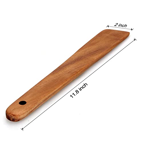 Teak Wooden Spatula for Cooking Spoon Non Toxic Kitchen Utensil Spurtle - size: 1 Piece (12 Inches)
