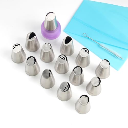 17 Pcs Stainless Steel Seamless Russian Flower Icing Tips Set - color: SILVER MRF0062
