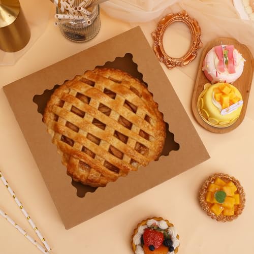 Moretoes 5pcs Auto-Popup Pie Boxes, 10x10x2.5 Bakery Boxes with Window